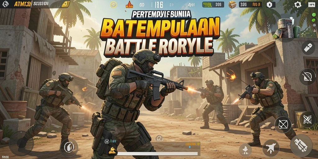 Screenshot gameplay ATM138 menampilkan pertempuran epik di arena Battle Royale.