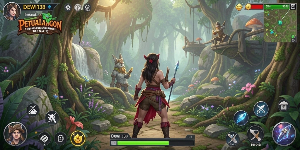 Tampilan gameplay DEWI138 yang menampilkan dunia fantasi yang dinamis.