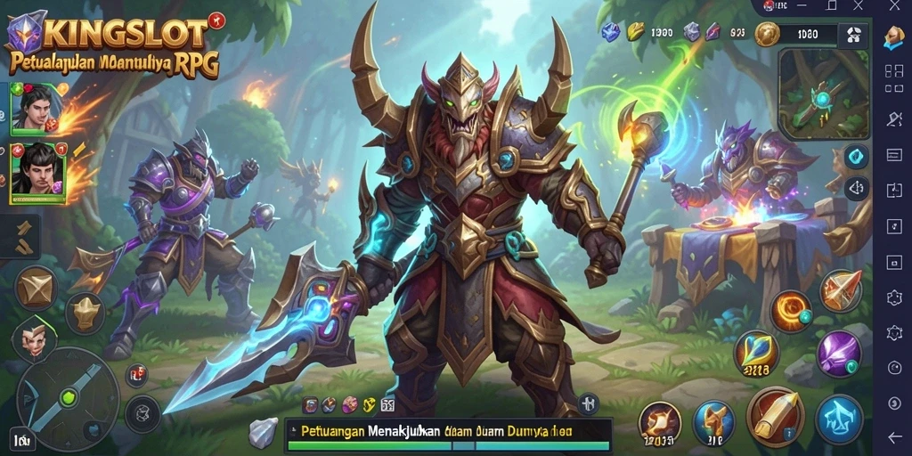 Tangkapan layar KINGSLOT menampilkan pertarungan epik dalam dunia RPG.