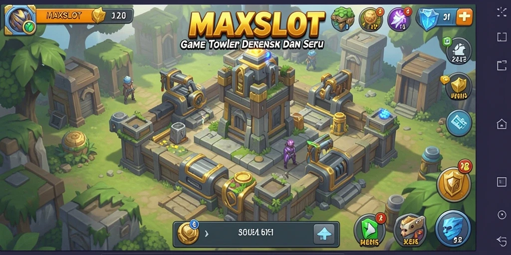Tampilan gameplay seru di MAXSLOT dalam pertarungan Tower Defense.