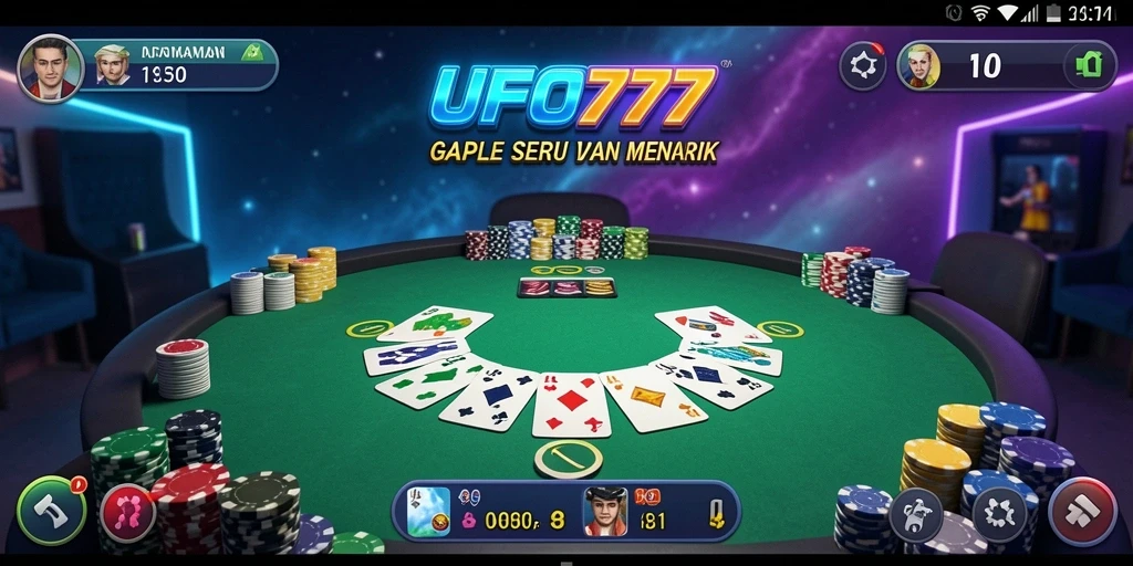 Screenshot gameplay UFO777 menampilkan suasana permainan Gaple yang seru.