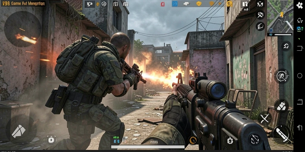 Gameplay V98 yang penuh aksi dan adrenalin dalam FPS.
